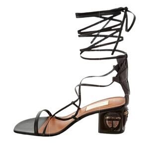 Valentino Garavani Sculpted Heel Gladiator Sandals Black Leather Size 37